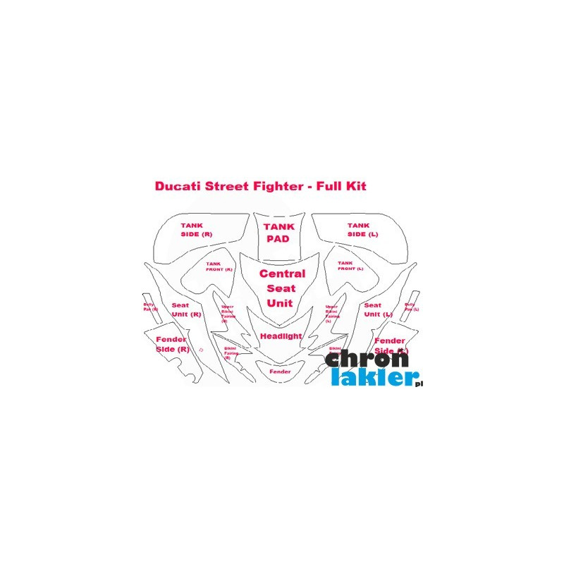 Ducati StreetFighter - naklejki  / folie ochronne - zestaw (bak, owiewka, przedni reflektor, błotnik)